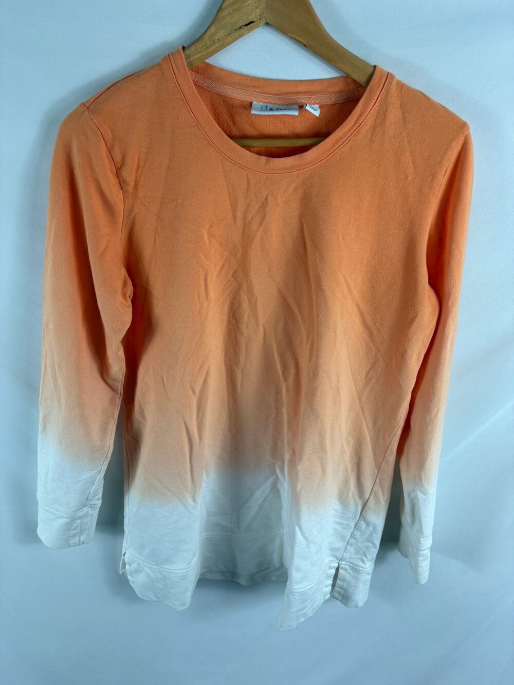 Denim & Co  Orange White Long Sleeve top Size XS
